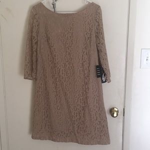 Beige lace 3/4 sleeve women’s dress body lined